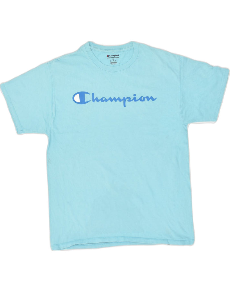 CHAMPION Mens Graphic T-Shirt Top Medium Blue Cotton | Vintage Champion | Thrift | Second-Hand Champion | Used Clothing | Messina Hembry 