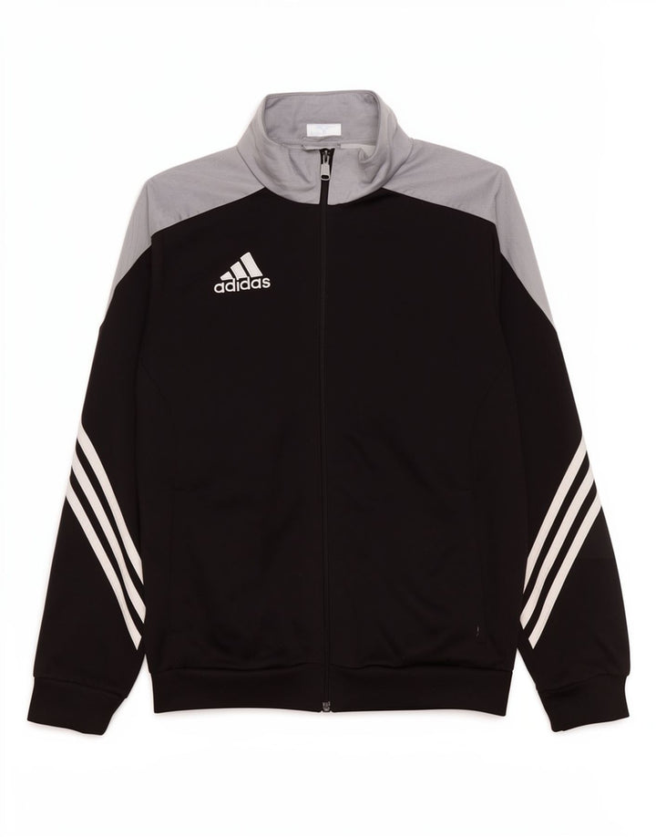 Adidas Boys Tracksuit Top Jacket 13-14 Years XL Black Colourblock Polyester