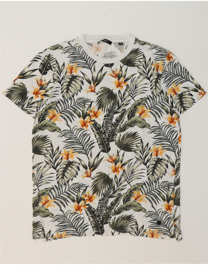 JACK & JONES Mens T-Shirt Top Medium White Floral Cotton Vintage Jack & Jones and Second-Hand Jack & Jones from Messina Hembry 