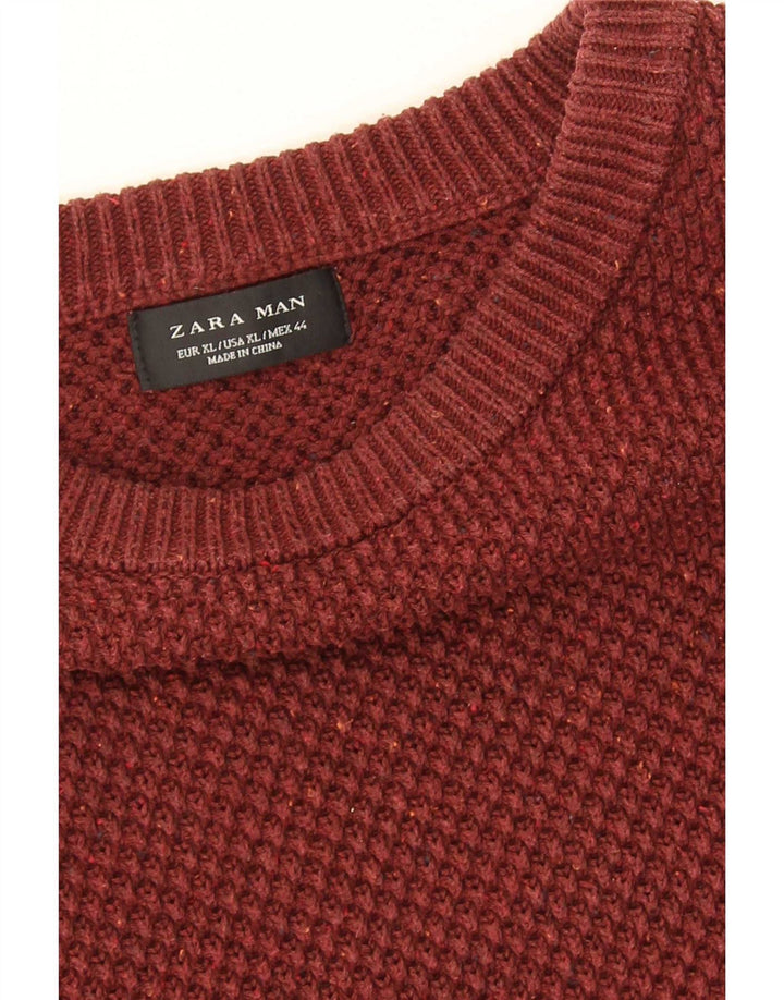 Zara Mens Boat Neck Jumper Sweater XL Red Cotton