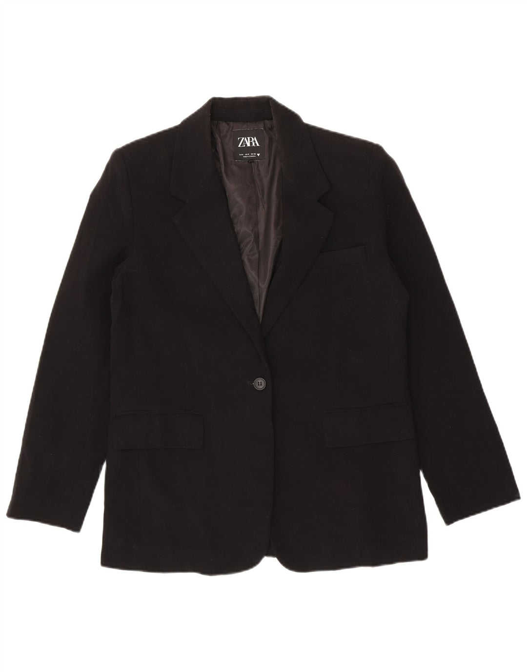 Zara Womens 1 Button Oversized Blazer Jacket UK 10 Small Black Polyester