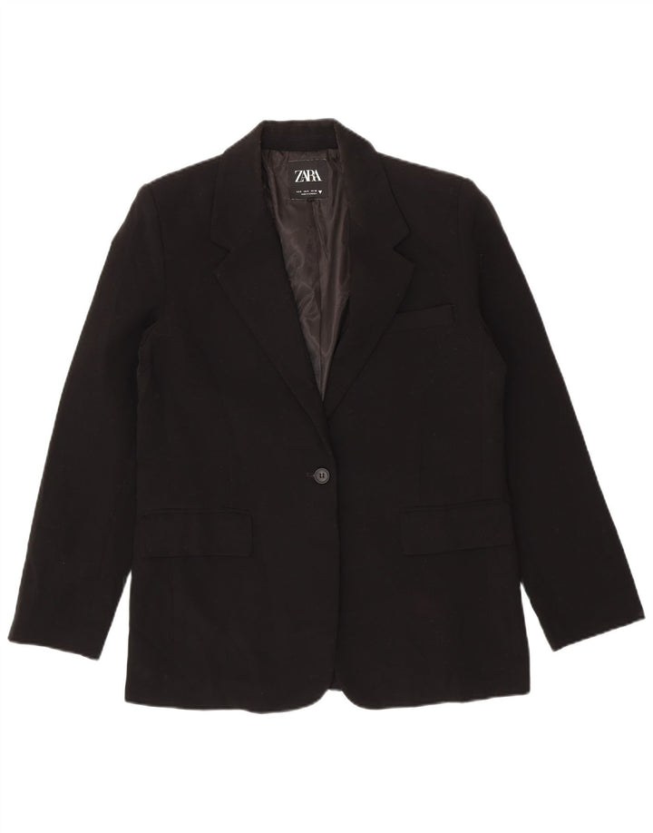 Zara Womens 1 Button Oversized Blazer Jacket UK 10 Small Black Polyester