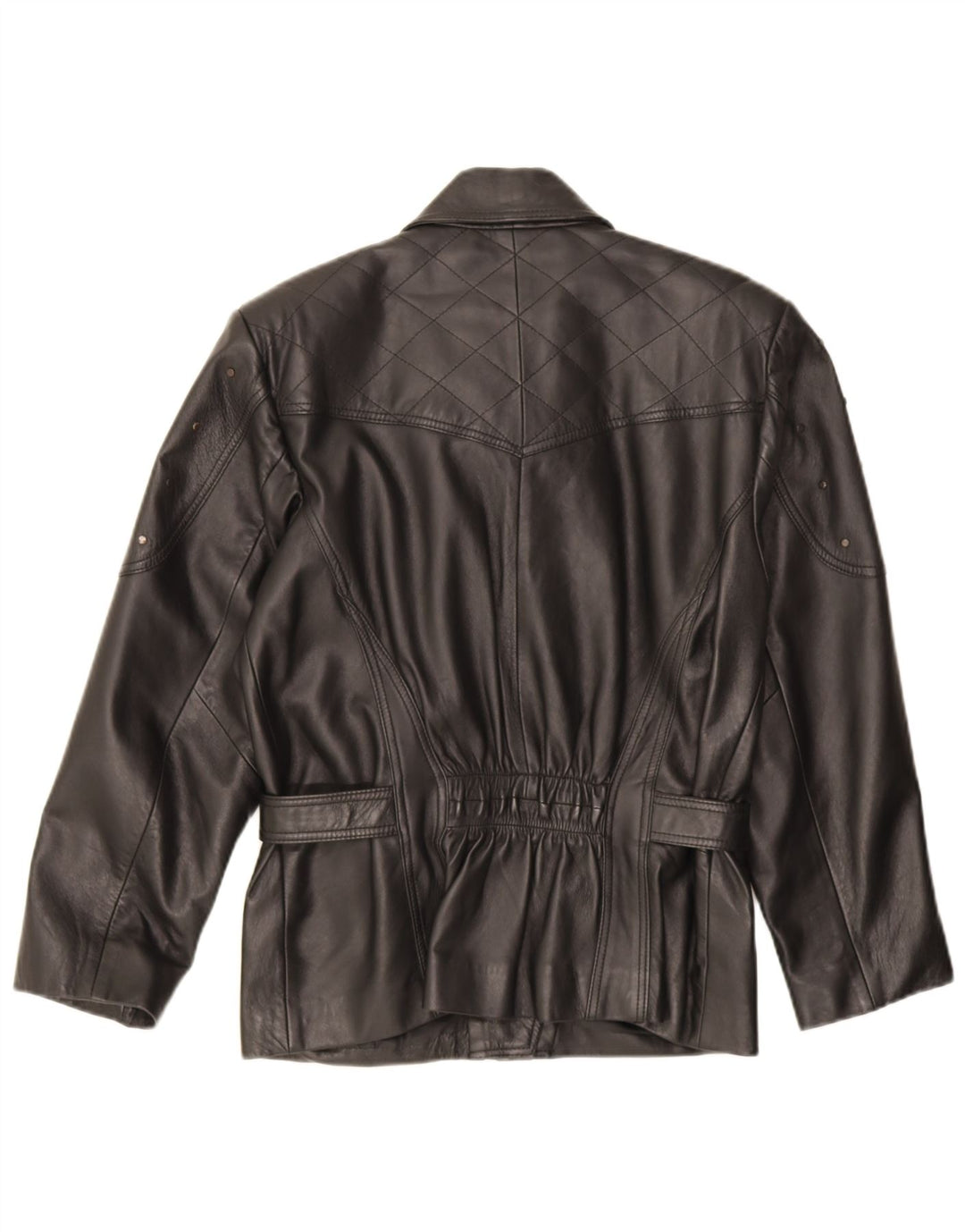 Vintage Womens Oversized Leather Biker Jacket EU 36 Small Black Leather