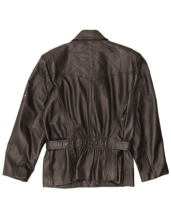 Vintage Womens Oversized Leather Biker Jacket EU 36 Small Black Leather