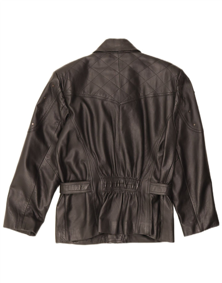Vintage Womens Oversized Leather Biker Jacket EU 36 Small Black Leather