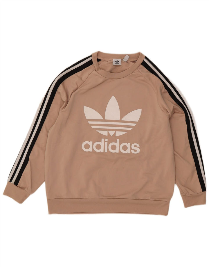 Adidas Womens Graphic Sweatshirt Jumper UK 14 Large  Beige Polyester