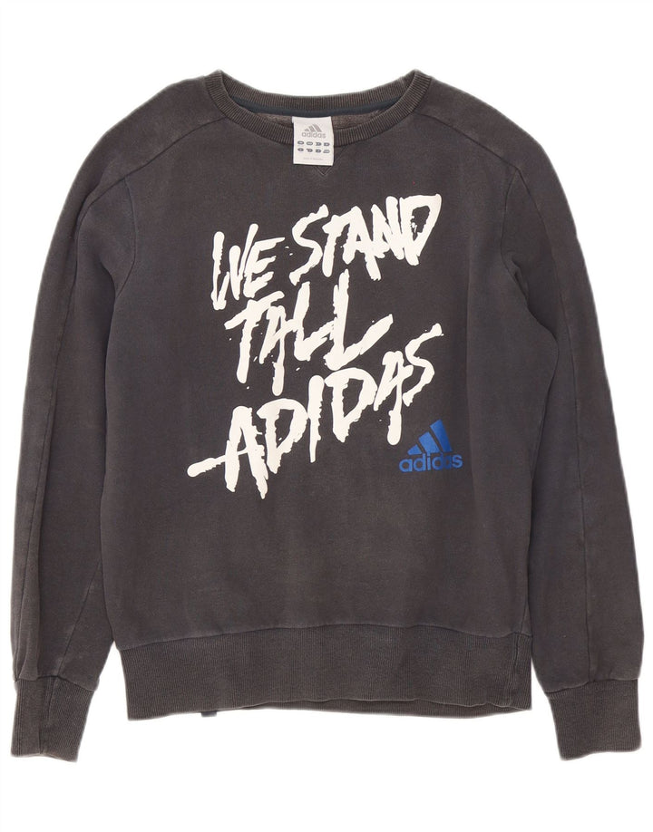 Adidas Mens Graphic Sweatshirt Jumper UK 38/40 Medium Grey Cotton