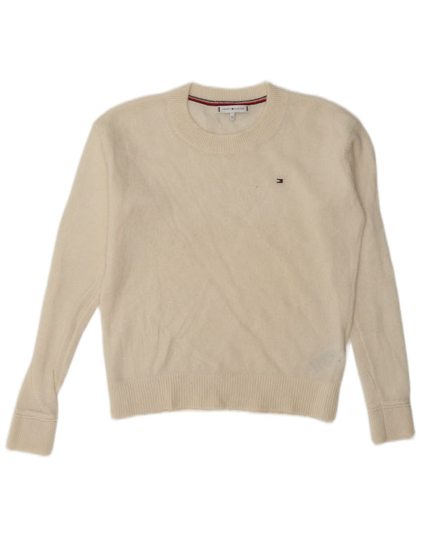 Tommy Hilfiger Womens Oversized Crew Neck Jumper Sweater UK 6 XS Off White