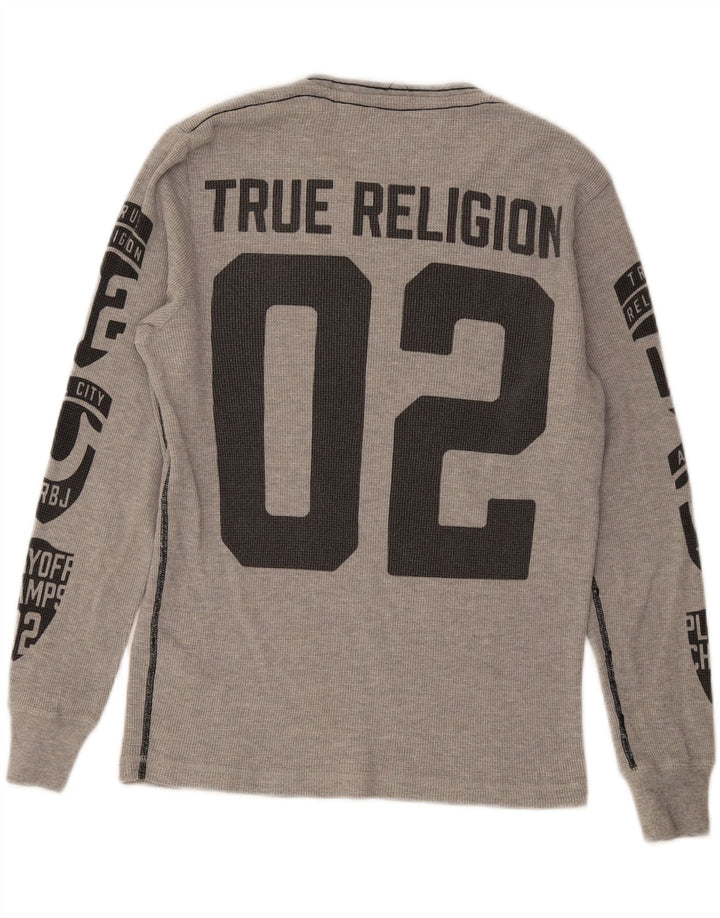 True Religion Mens Graphic Top Long Sleeve Small Grey Cotton