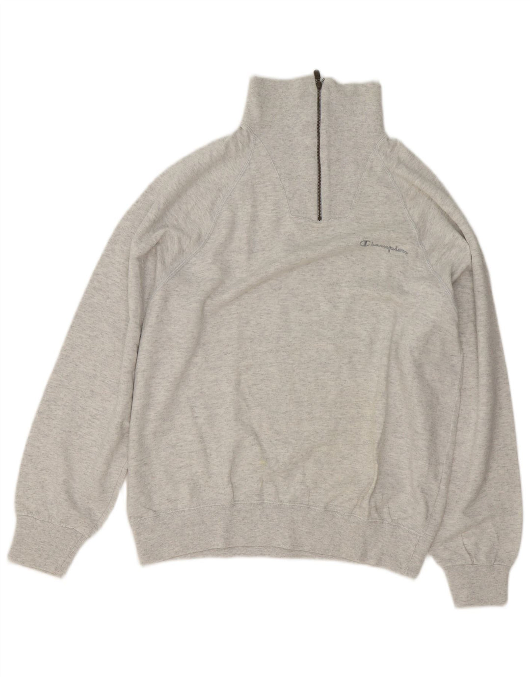 Champion Mens Zip Neck Sweatshirt Jumper Medium Grey Flecked Cotton