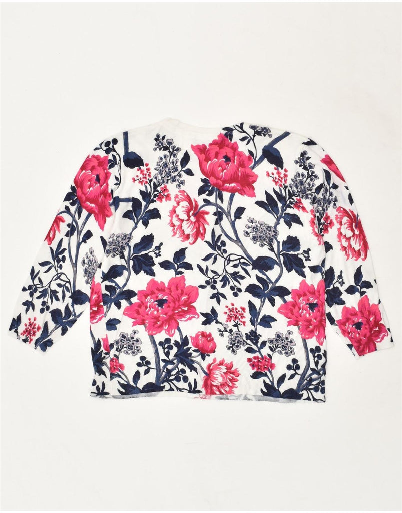 LAURA ASHLEY Womens 3/4 Sleeve Cardigan Sweater UK 12 Medium White Floral | Vintage Laura Ashley | Thrift | Second-Hand Laura Ashley | Used Clothing | Messina Hembry 