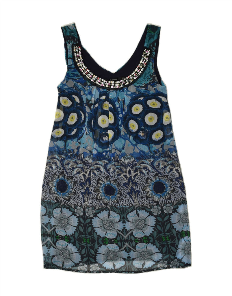 DESIGUAL Womens Sleeveless Tunic Dress EU 36 Small Blue Floral | Vintage Desigual | Thrift | Second-Hand Desigual | Used Clothing | Messina Hembry 