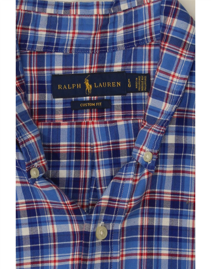 Ralph Lauren Mens Short Sleeve Custom Fit Shirt Large Blue Check