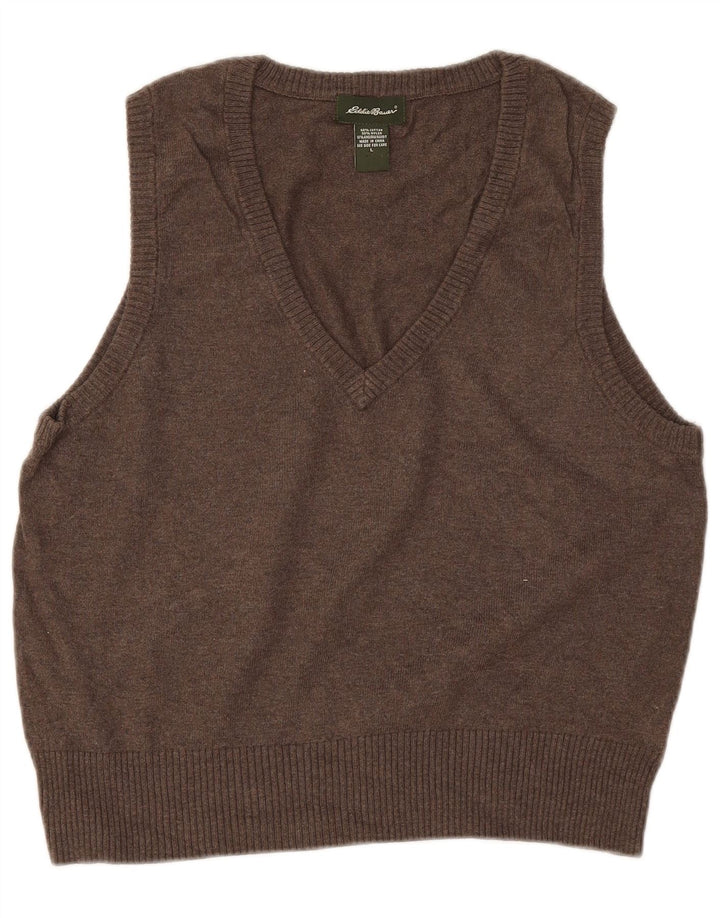 Eddie Bauer Womens Vest Tank Top UK 16 Large Brown Cotton