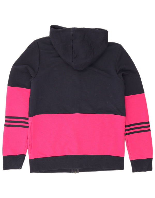 Adidas Womens Zip Hoodie Sweater UK 12/14 Medium Navy Blue Colourblock