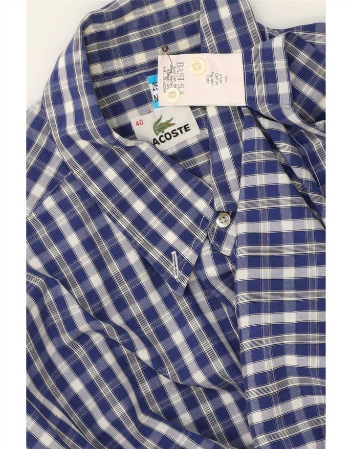 Lacoste Mens Short Sleeve Shirt Size 40 Medium Blue Gingham Cotton
