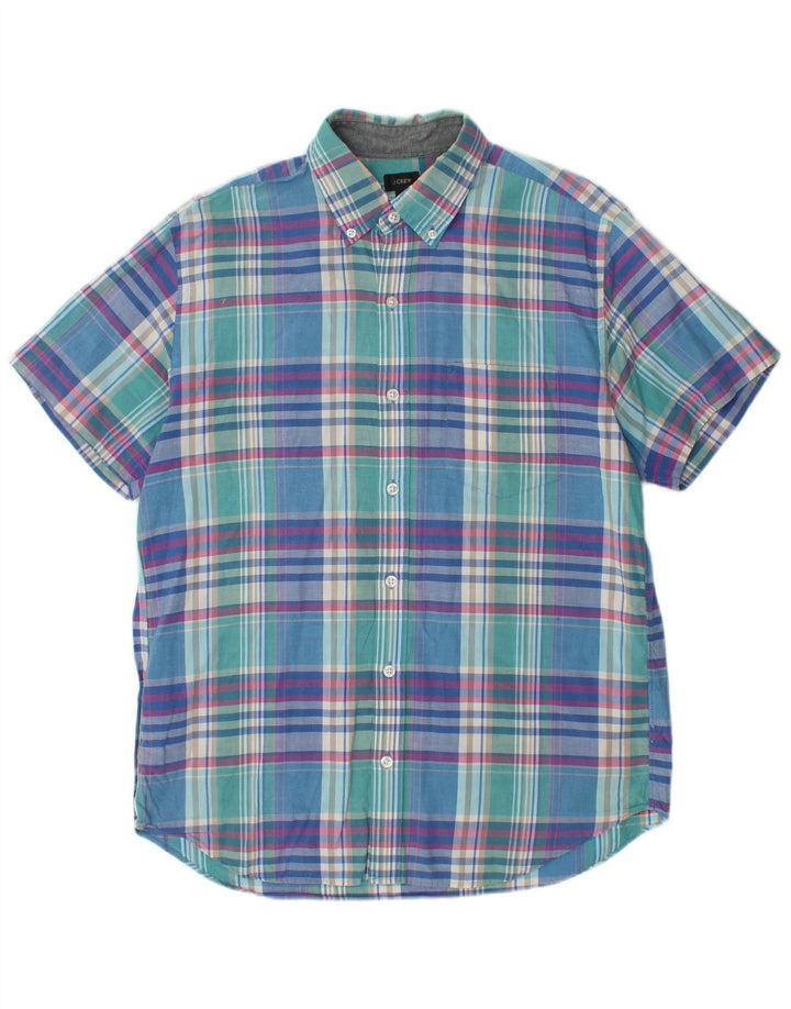 J. Crew Mens Short Sleeve Shirt Medium Blue Plaid Cotton