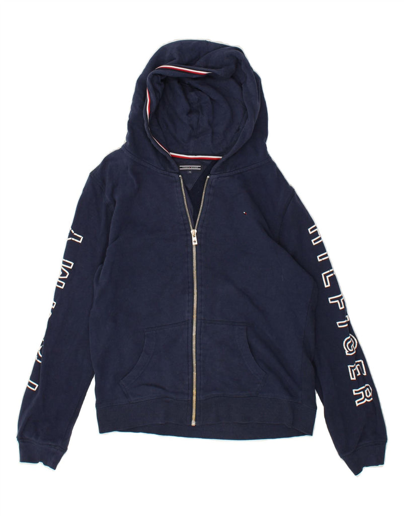 TOMMY HILFIGER Girls Graphic Zip Hoodie Sweater 15-16 Years Navy Blue | Vintage Tommy Hilfiger | Thrift | Second-Hand Tommy Hilfiger | Used Clothing | Messina Hembry 