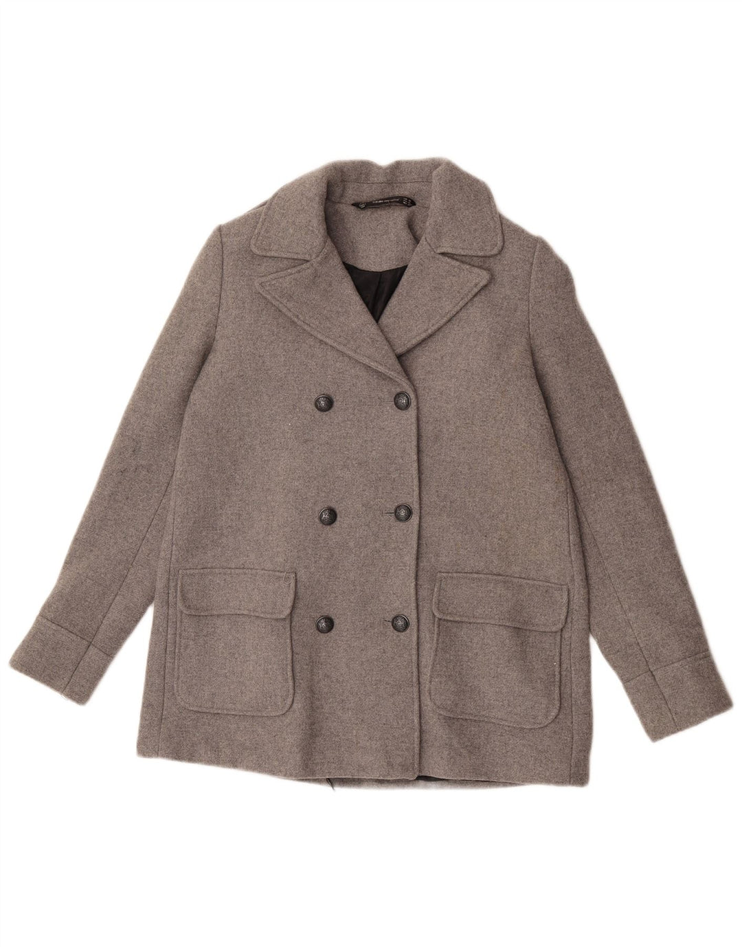 Zara Womens Trafaluc Pea Coat UK 6 XS Grey Polyester