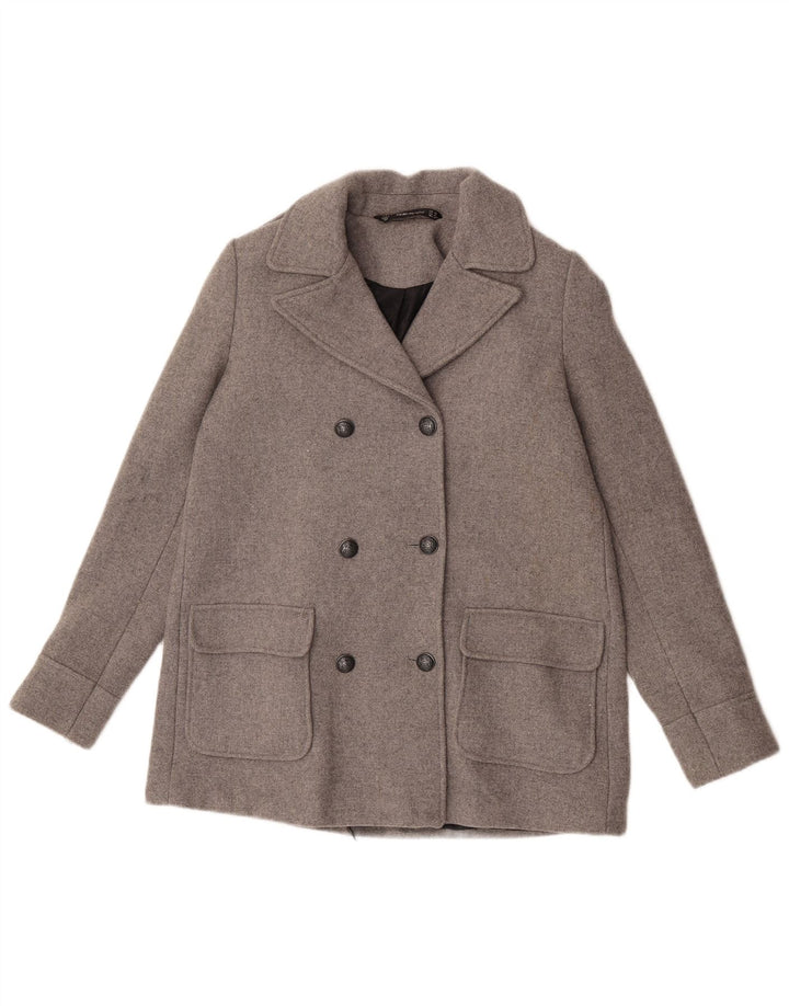 Zara Womens Trafaluc Pea Coat UK 6 XS Grey Polyester