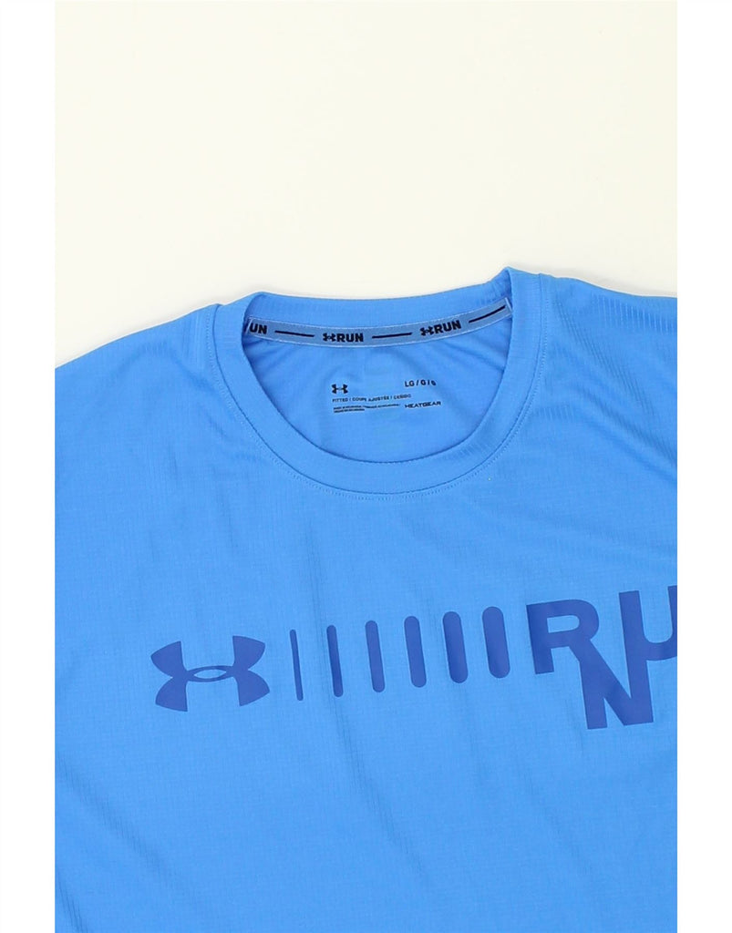 UNDER ARMOUR Mens Heat Gear Graphic T-Shirt Top Large Blue Polyester | Vintage Under Armour | Thrift | Second-Hand Under Armour | Used Clothing | Messina Hembry 