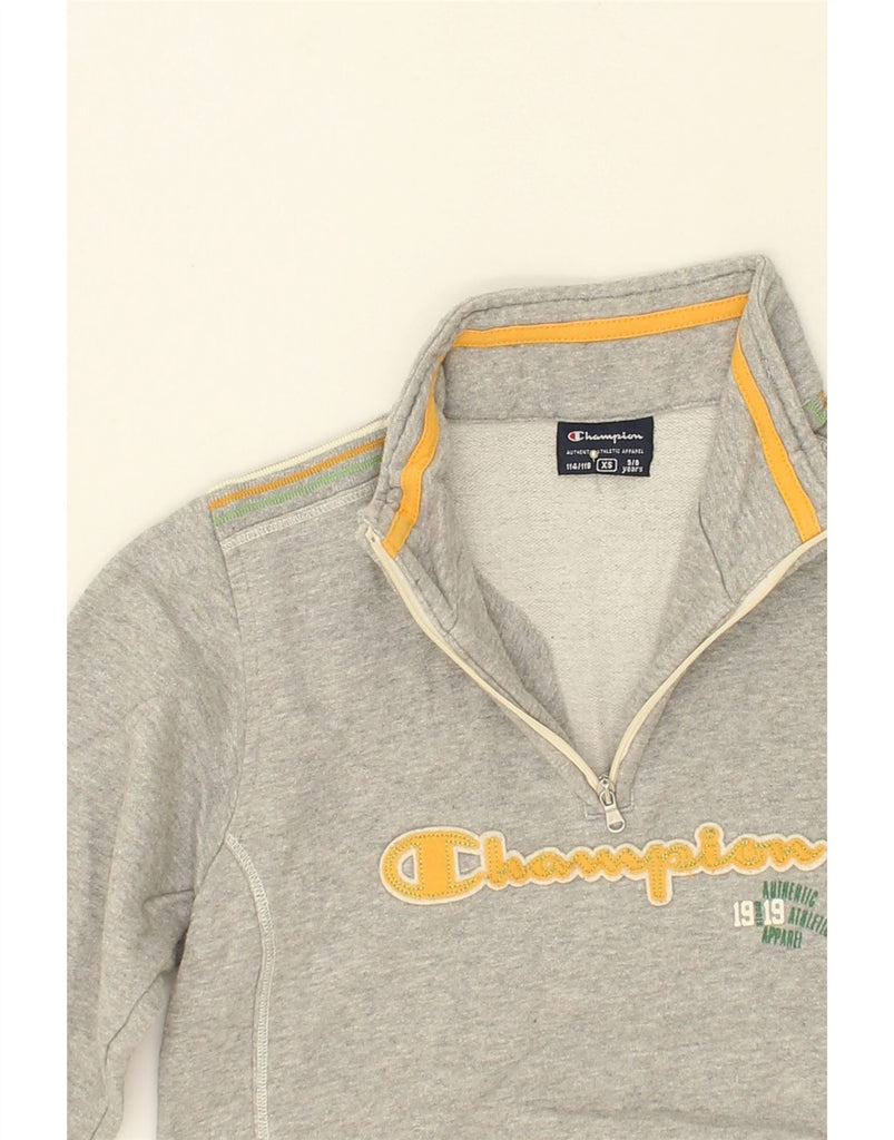 CHAMPION Boys Graphic Zip Neck Sweatshirt Jumper 5-6 Years XS Grey | Vintage Champion | Thrift | Second-Hand Champion | Used Clothing | Messina Hembry 