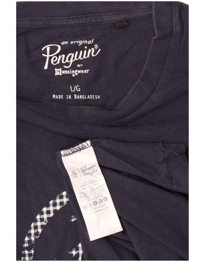 PENGUIN Womens Graphic T-Shirt Top UK 16 Large Navy Blue Cotton