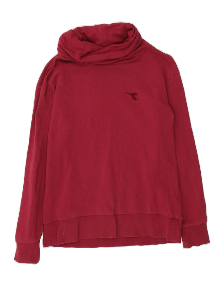 DIADORA Womens Roll Neck Sweatshirt Jumper UK 14 Medium Pink Cotton Vintage Diadora and Second-Hand Diadora from Messina Hembry 