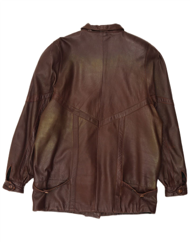 Vintage Womens Oversized Leather Coat EU 40 Medium Brown Leather