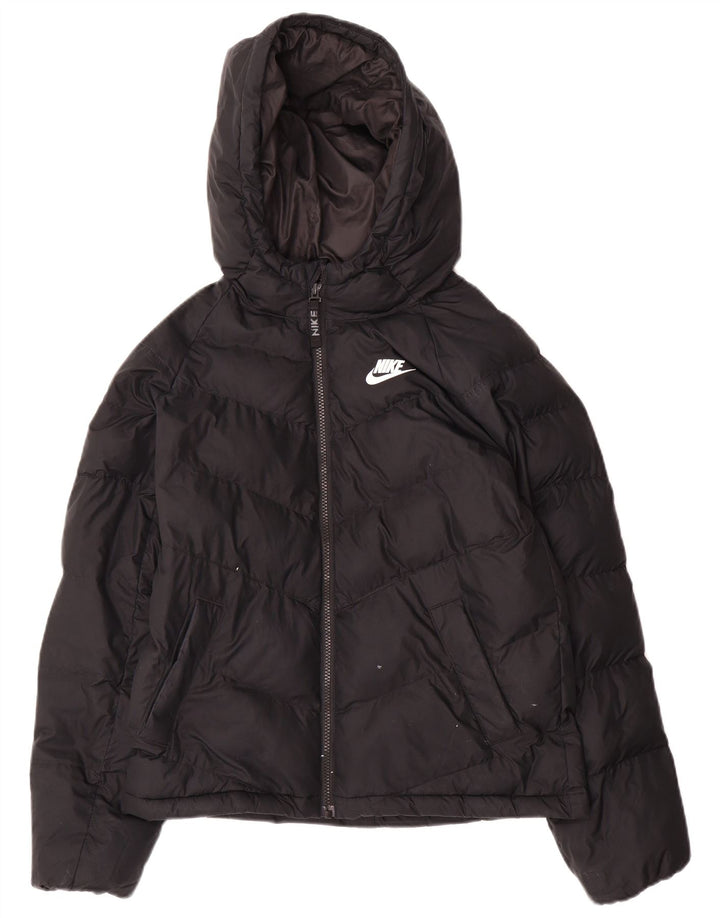Nike Boys Hooded Padded Jacket 12-13 Years Large Black Polyester