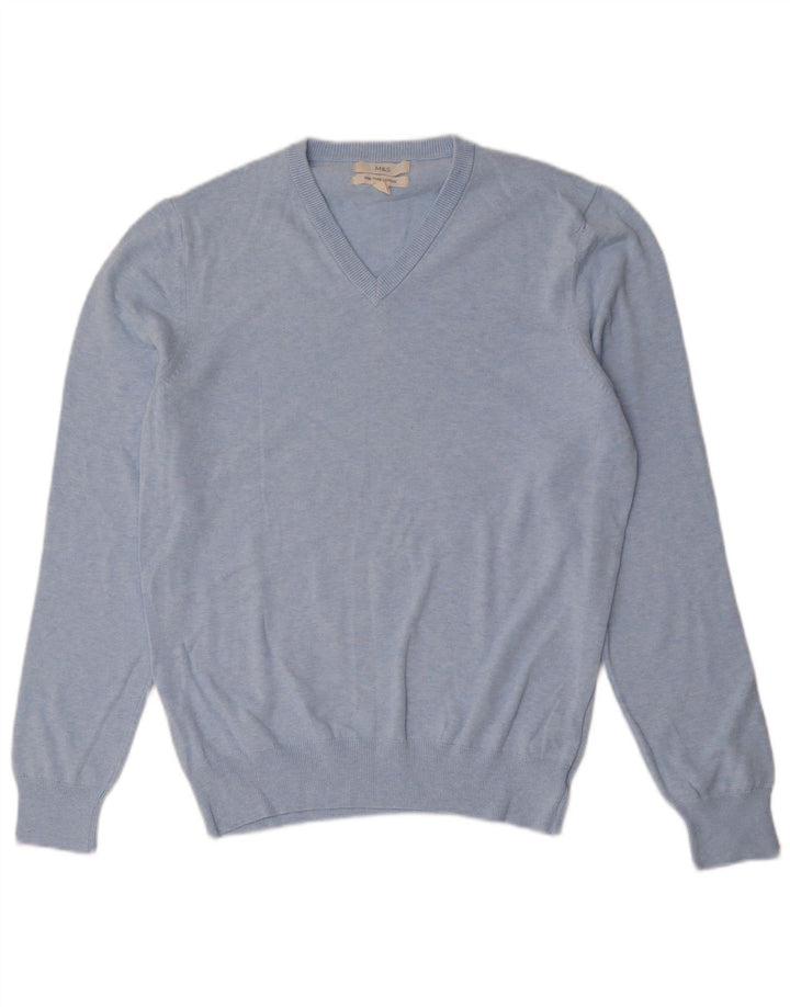 Marks & Spencer Mens V-Neck Jumper Sweater Medium Blue Cotton