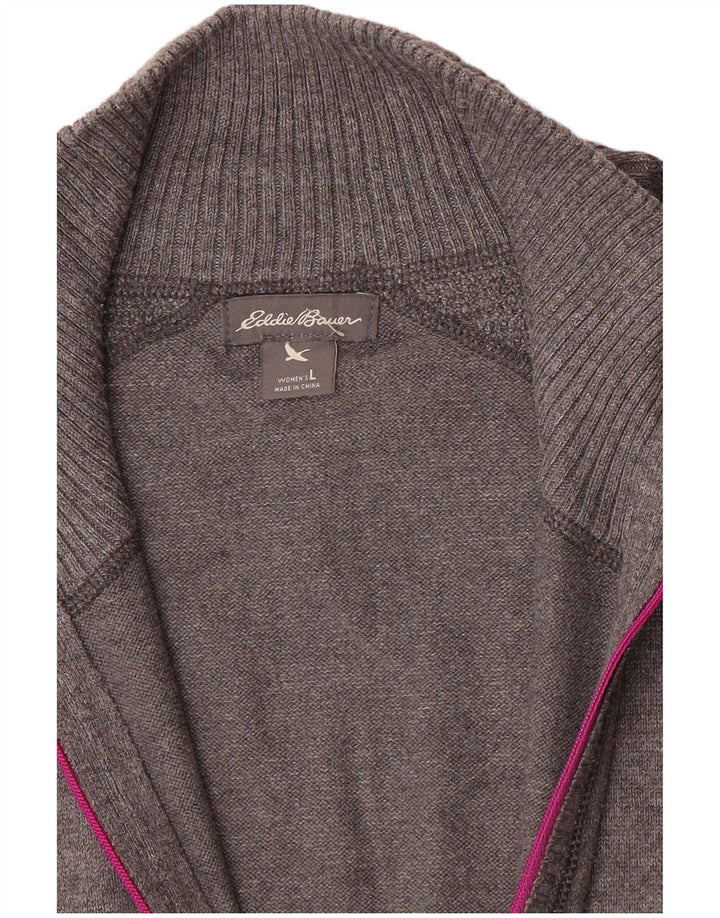 Eddie Bauer Womens Zip Neck Jumper Sweater UK 16 Large Grey
