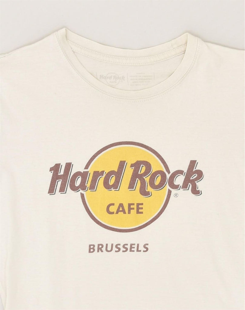 HARD ROCK Womens Brussels Graphic T-Shirt Top UK 10 Small Off White Cotton | Vintage Hard Rock | Thrift | Second-Hand Hard Rock | Used Clothing | Messina Hembry 