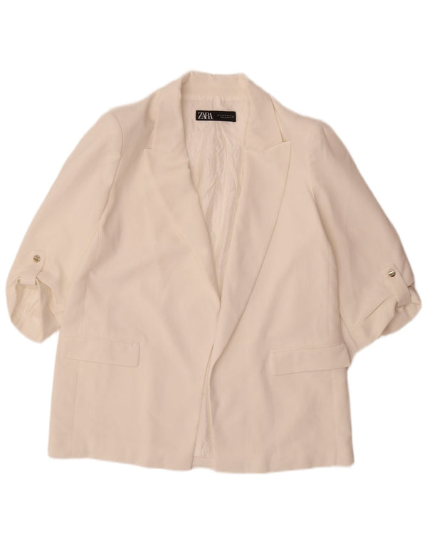 Zara Womens 3/4 Sleeve Open Blazer Jacket UK 18 XL White Polyester