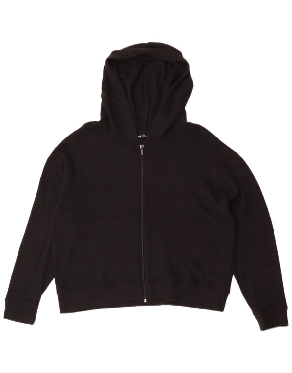 Zara Womens Crop Zip Hoodie Sweater UK 16 Large Black Viscose