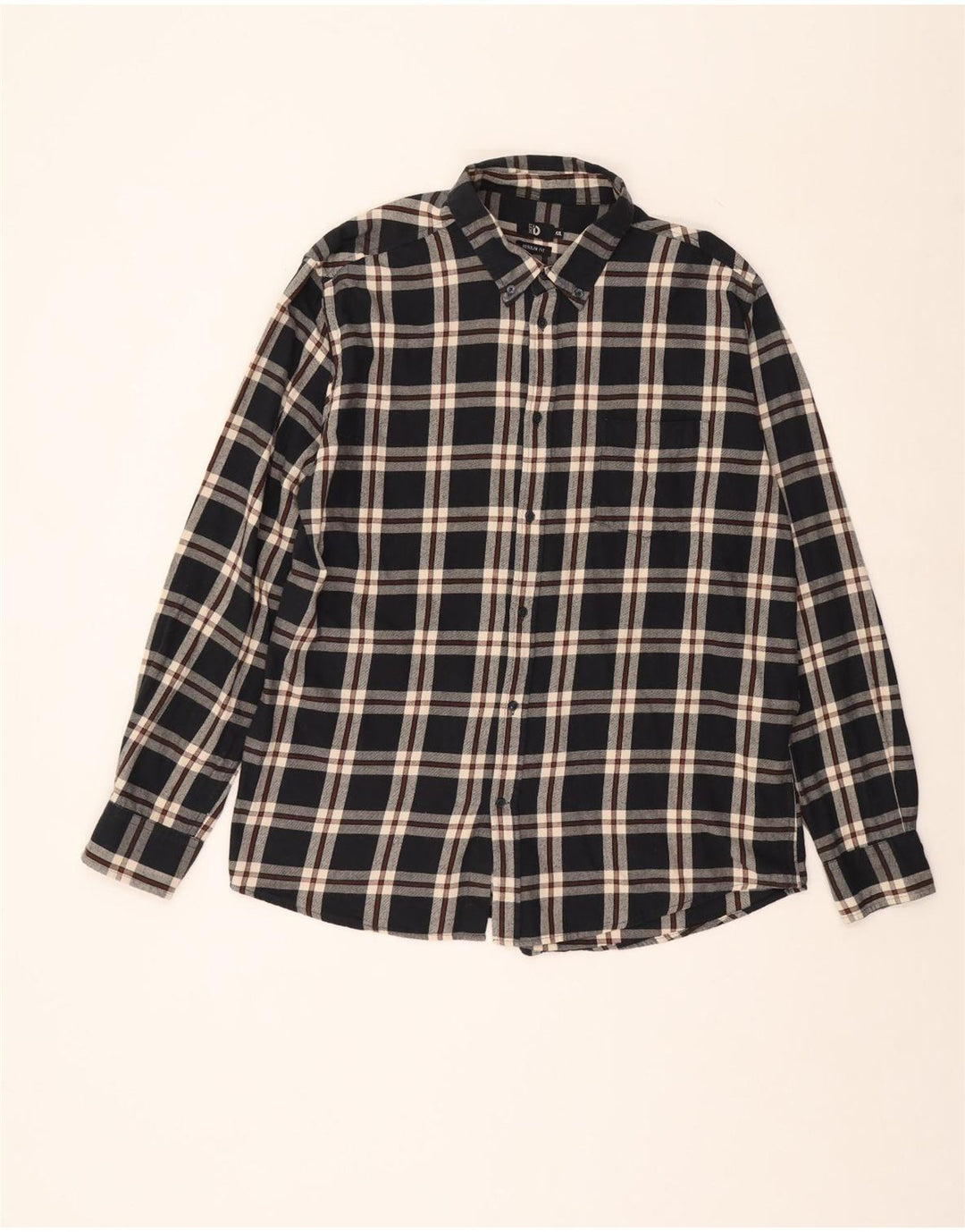 DAKS Mens Regular Fit Flannel Shirt 2XL Navy Blue Check Cotton