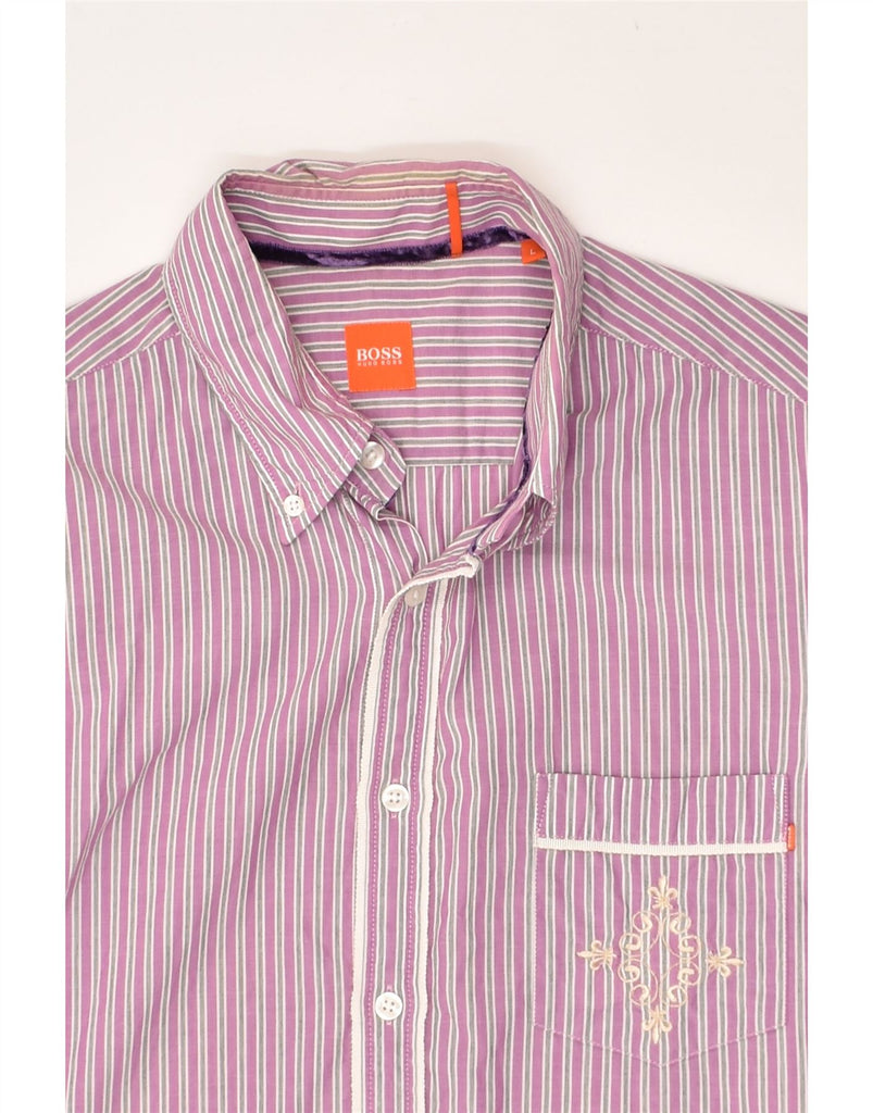 HUGO BOSS Mens Shirt Large Purple Striped Cotton | Vintage Hugo Boss | Thrift | Second-Hand Hugo Boss | Used Clothing | Messina Hembry 