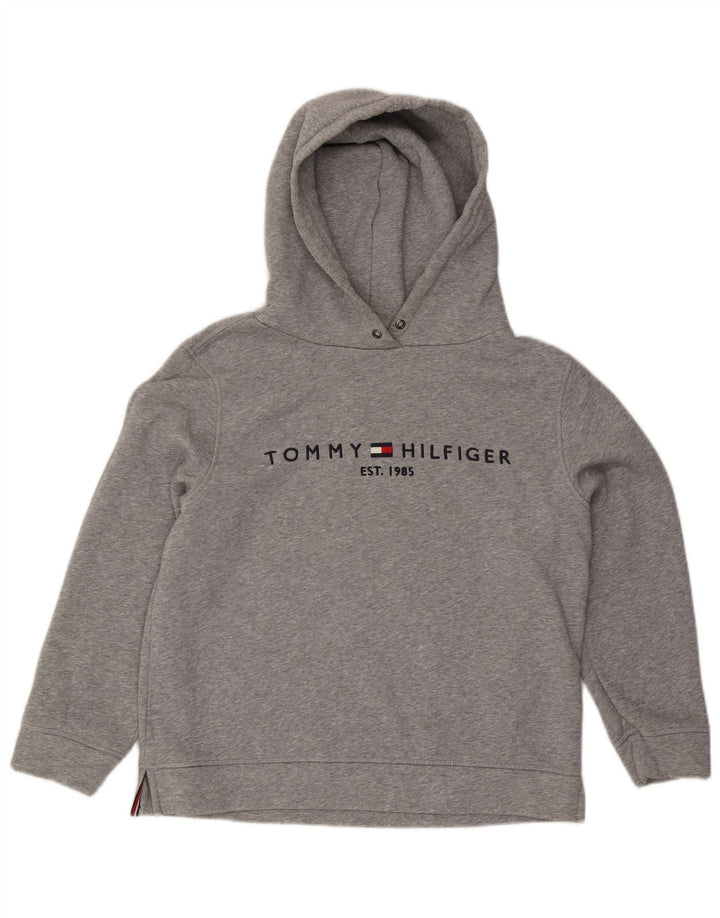 TOMMY HILFIGER Womens Oversized Graphic Hoodie Jumper UK 14 Medium Grey