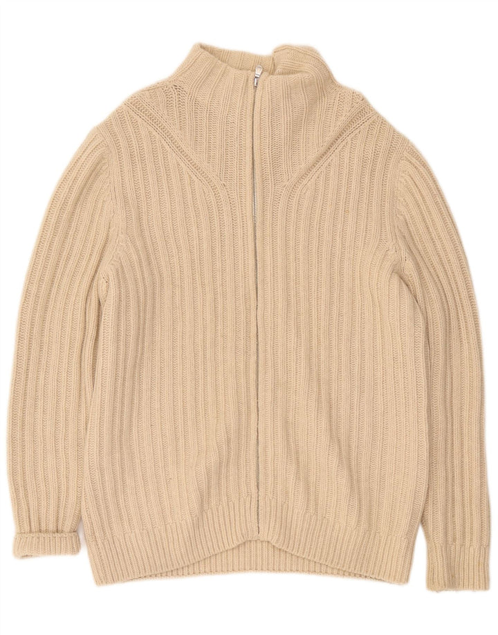 Fred Perry Mens Full Zip Cardigan Sweater XL Beige Wool