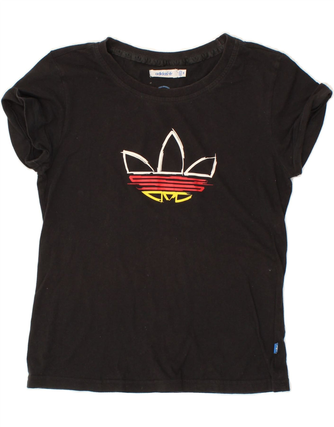 ADIDAS Womens Graphic T-Shirt Top EU 38 Small Black Cotton Vintage Adidas and Second-Hand Adidas from Messina Hembry 