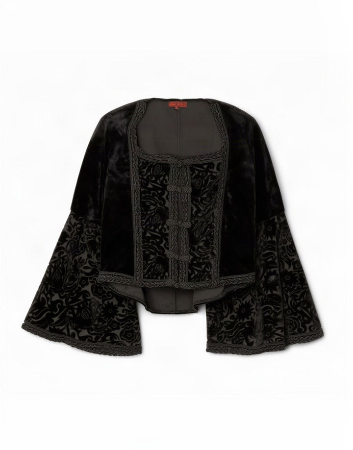 Inter-Moden Womens Velour Cardigan Top EU 38/40 Medium Black Paisley