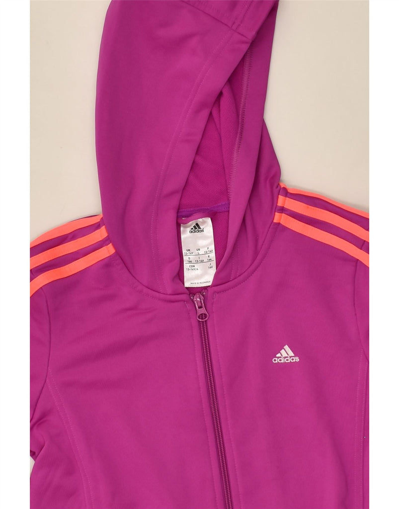 ADIDAS Girls Hooded Tracksuit Top Jacket 13-14 Years Pink Polyester | Vintage Adidas | Thrift | Second-Hand Adidas | Used Clothing | Messina Hembry 