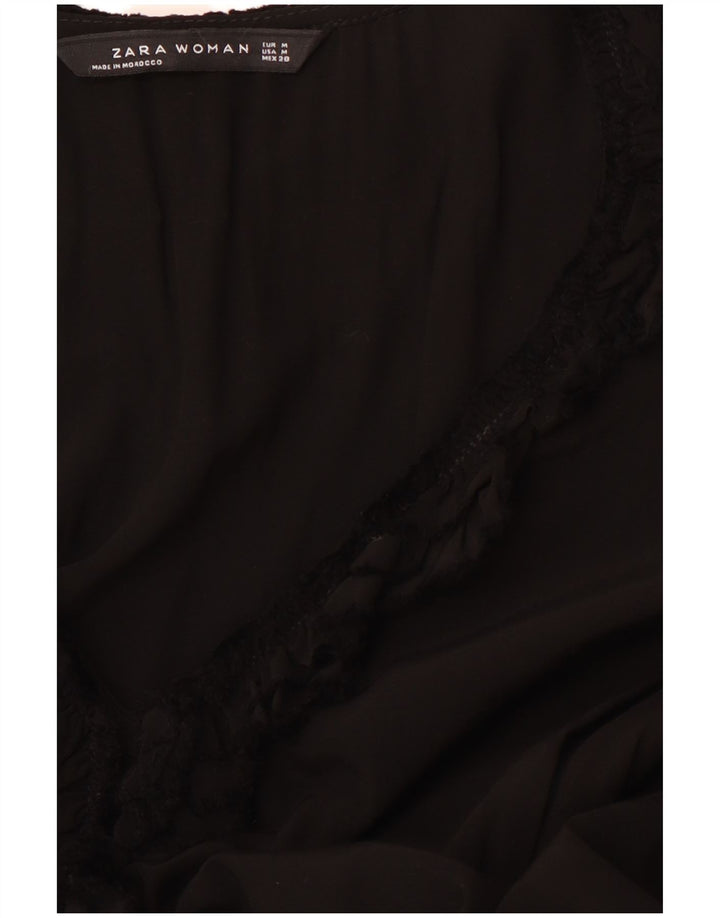 ZARA Womens Ruffle Front Long Sleeve A-Line Dress UK 12 Medium Black