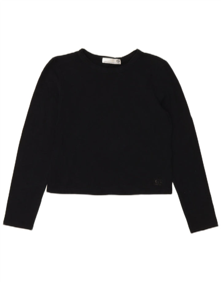 SERGIO TACCHINI Womens Crop Top Long Sleeve UK 10 Small Black Cotton