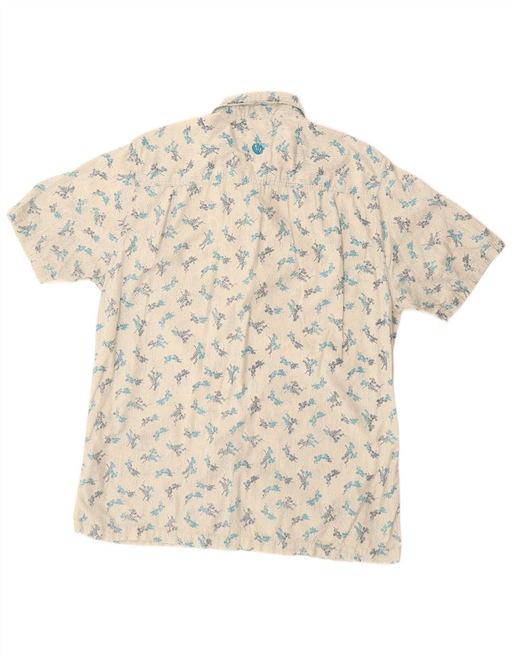 FAT FACE Mens Short Sleeve Shirt Large White Floral Cotton