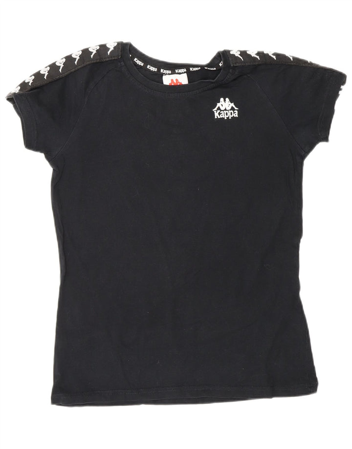 KAPPA Womens Graphic T-Shirt Top UK 6 XS Black Cotton