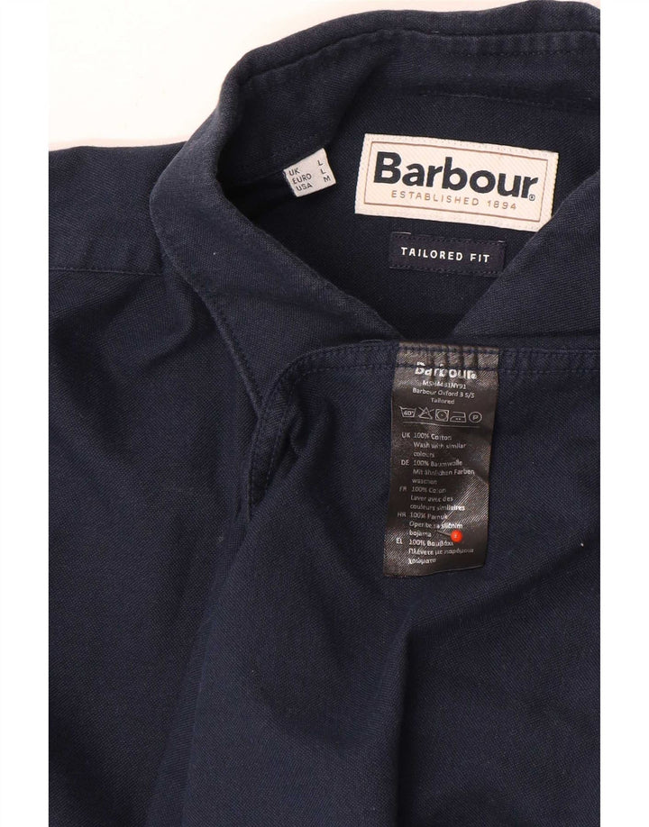 Barbour Mens Tailored Fit Short Sleeve Shirt Medium Navy Blue Cotton
