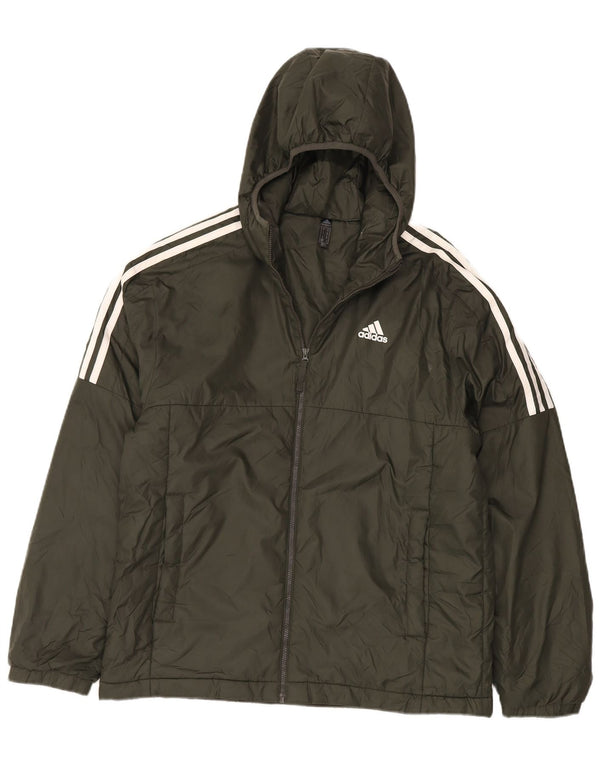 Adidas Mens Hooded Padded Jacket UK 38 Medium Khaki Polyester