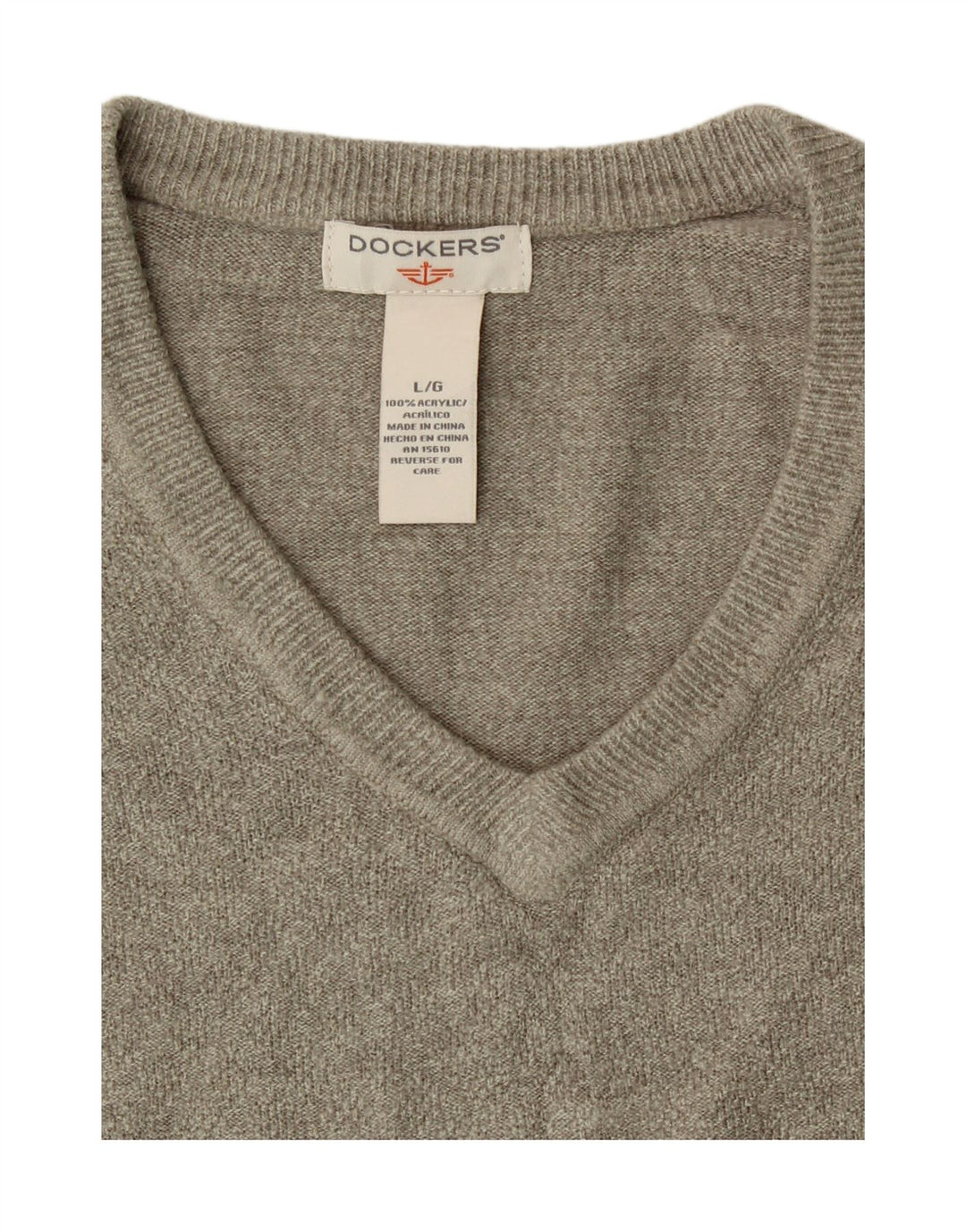 DOCKERS Mens V-Neck Jumper Sweater Large Grey Acrylic Vintage Dockers and Second-Hand Dockers from Messina Hembry 