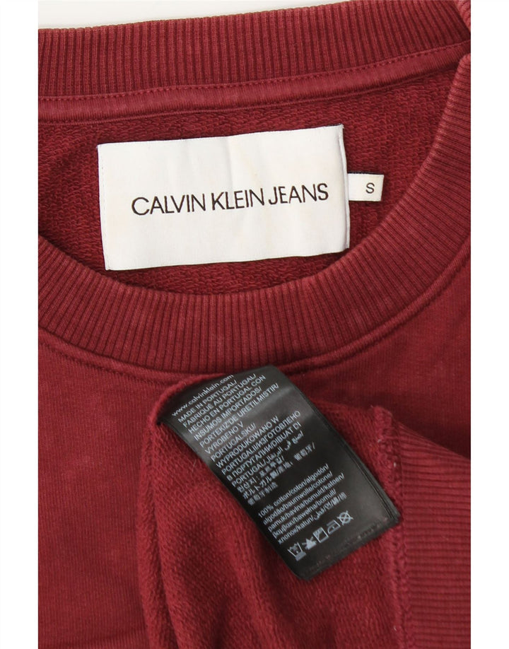 CALVIN KLEIN JEANS Mens Graphic Sweatshirt Jumper Small Burgundy Cotton
